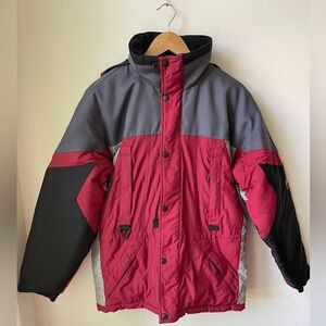 Alpinetek Men's Winter Ski Coat Jacket Red Black Grey Stashable Hood Size 34-36